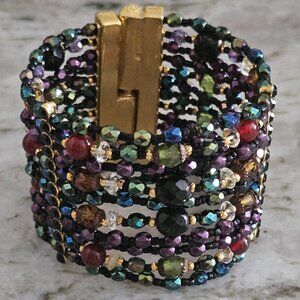 RARE STATEMENT JOSE & MARIA BARRERA CRYSTAL JEWELED GEMSTONE STRAND BRACELET